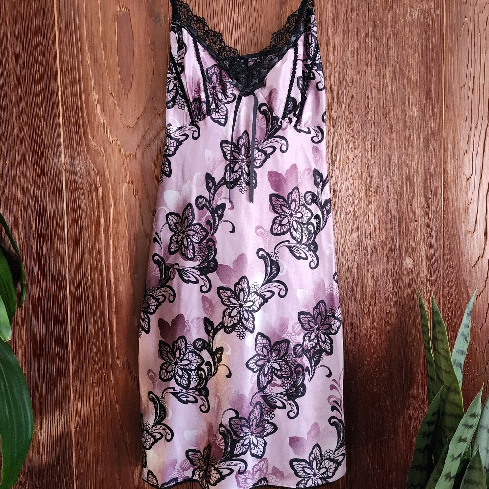 Y2K Apt 9 Intimates Fairy Whimsigoth Floral  Purple Mini Slip Dress Nightie L - Picture 2 of 7
